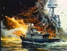 USS Hoga fighting fires at Pearl