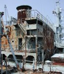 <b>The rust covered <i>Arthur Huddell</i> rests 
in the 'Ghost Fleet'</b><br>VOA Photo - R. Skirble